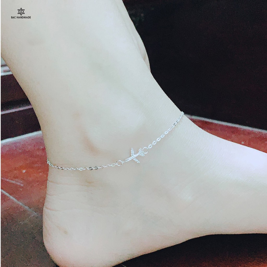 Lắc chân máy bay/Vòng chân máy bay bạc nguyên chất-Bạc Handmade