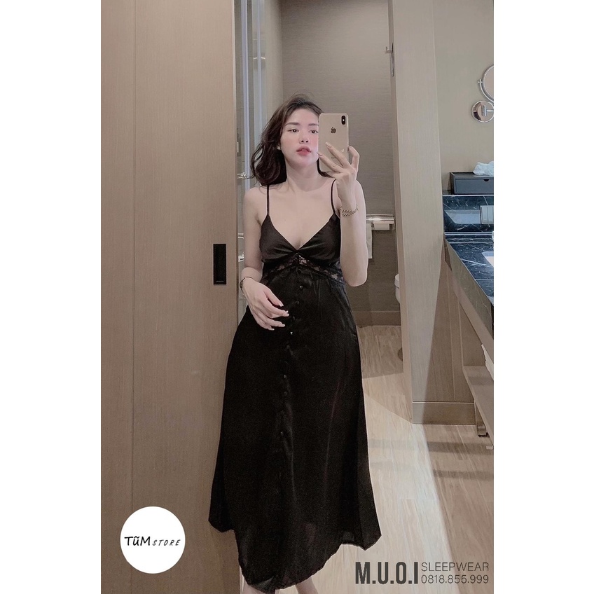 [FREESHIP] Váy ngủ sexy Quảng Châu - Sx 158 Váy ngủ lụa dáng dài cúc bọc hot hit cao cấp QUảng Châu Muối Sleepwear