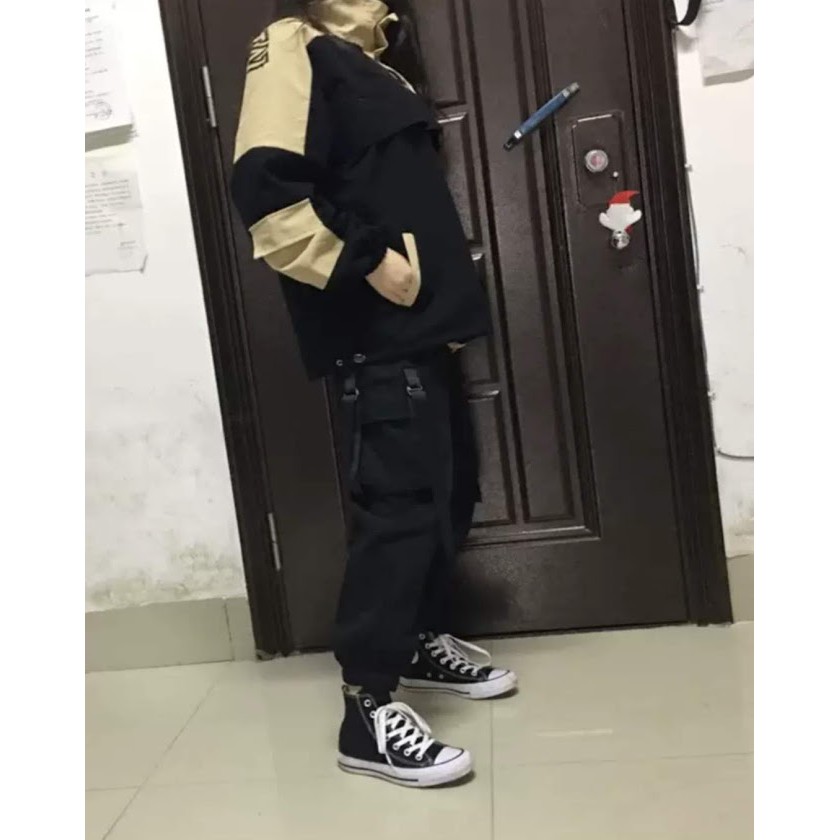 (SẴN + KÈM FEEDBACK 2 ẢNH CUỐI) Áo khoác hoodie jacket unisex oversize street style đen trắng chui đầu cá tính kín cổ