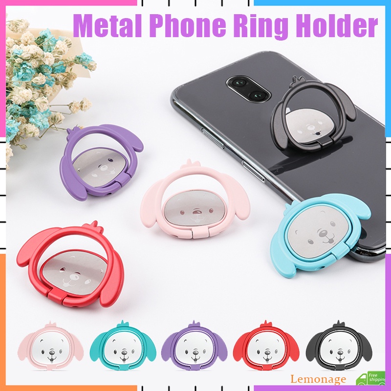 Giá Đỡ Điện Thoại Dạng Nhẫn Bằng Kim Loại Hình Cún Con Dễ Thương Xoay 360 Độ° Vòng Khóa Chuyên Dụng Chất Lượng