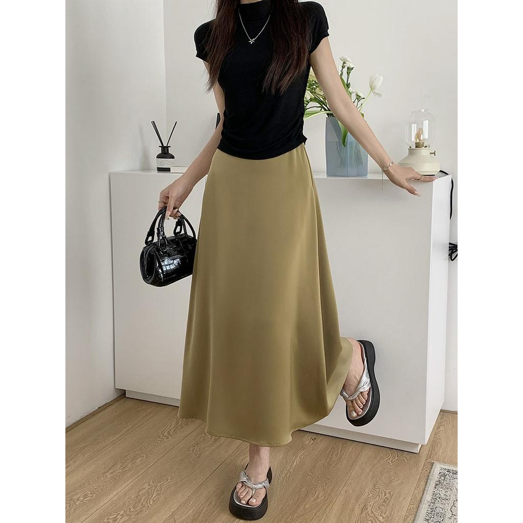 62001 Váy Midi Chữ A Satin