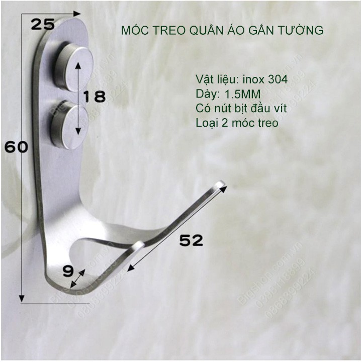 Móc treo quần áo bằng inox 304-2.0 có nút bịt đầu vít, loại đơn-đôi tùy chọn