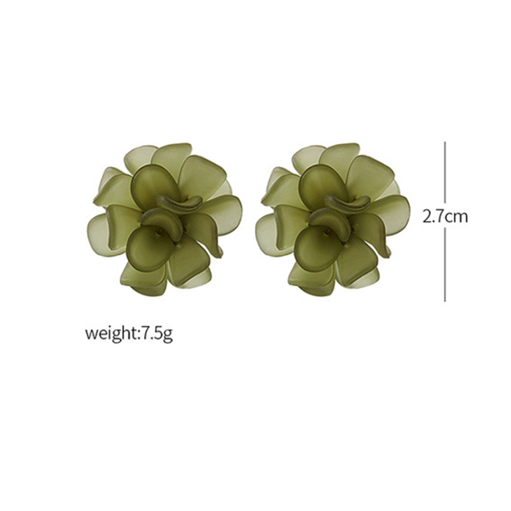 Bông tai hình hoa bằng Acrylic màu xanh lá/hồng/trắng