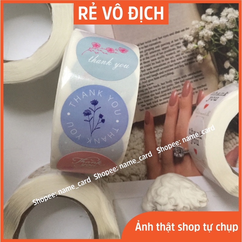 Cuộn 500 tem sticker thank you, nhãn dán in chữ thank you, tem cảm ơn tròn kích thước 2.5 cm