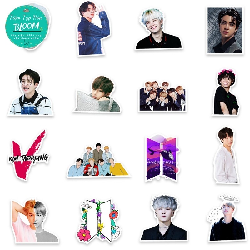 Sticker BTS🌸FREE SHIP🌸50 Miếng Dán Hình BTS Chống Nước Hình Dán Mũ Bảo Hiểm Laptop Điện Thoại Vali