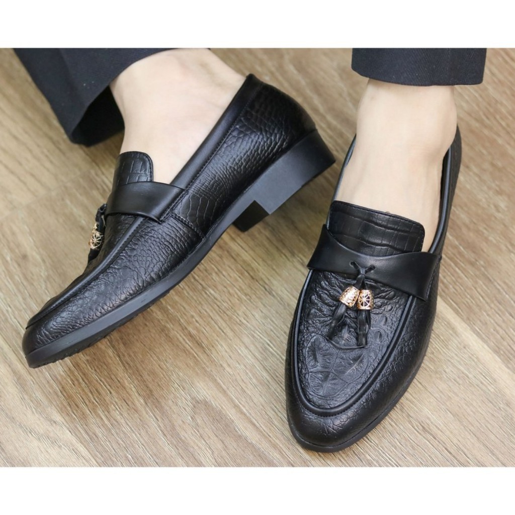 [FREE SHIP] Giày Lười Nam Hàn Quốc , dập vân cá sấu có chuông_Đế Khâu Cao 3cm | BigBuy360 - bigbuy360.vn