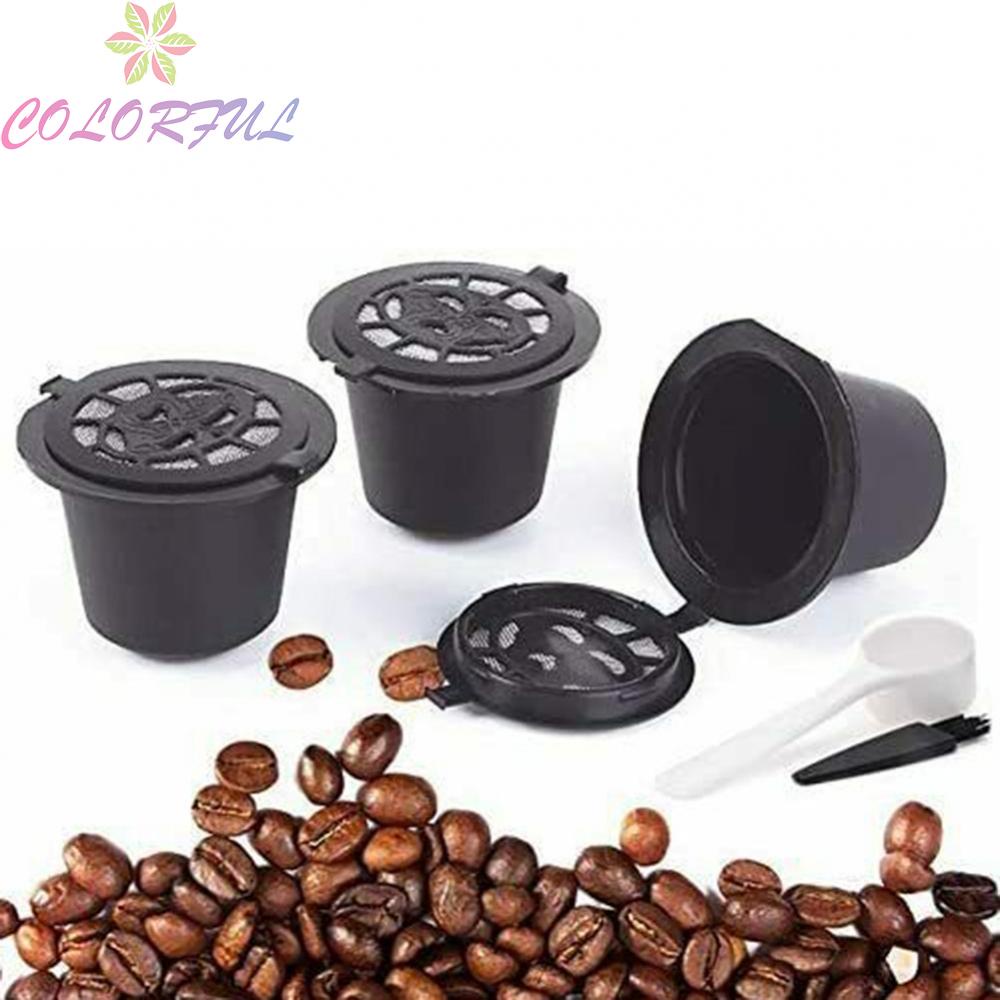 【COLORFUL】Coffee Capsule Cup Filter Pod Refillable Reusable With Spoon And Brush 28*36mm