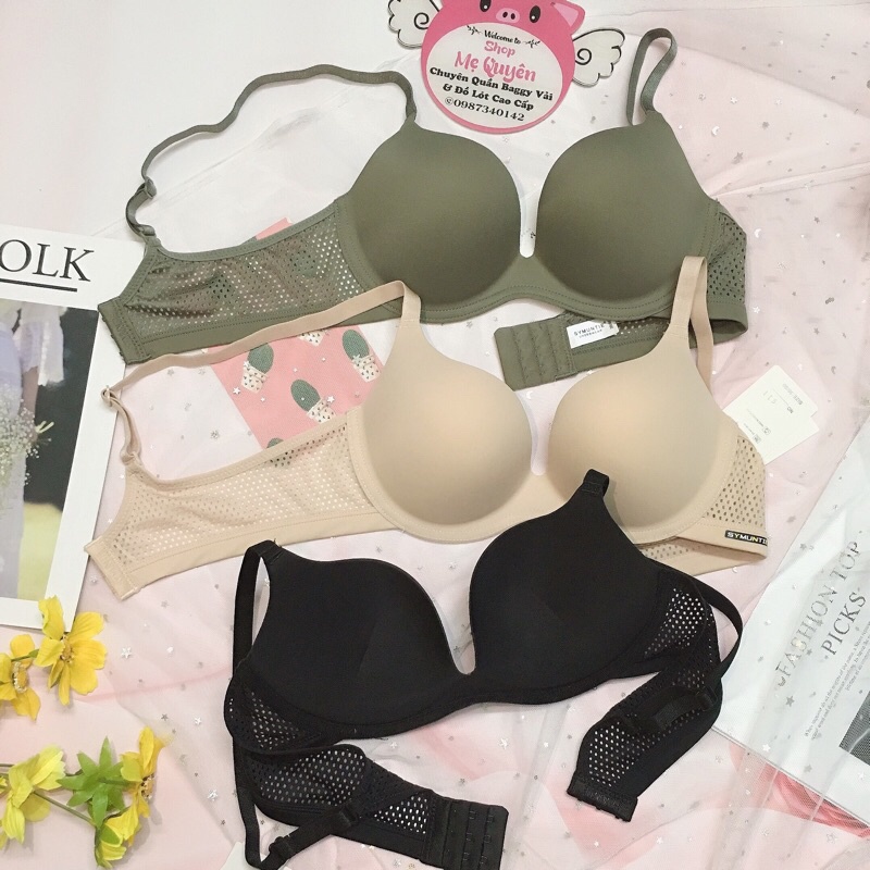 Áo lót nữ su non dây phối lưới hiện đại, quả trơn không gọng nâng ngực nhẹ nhàng