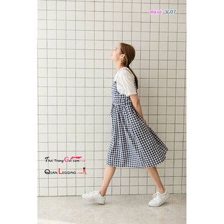 Váy yếm dáng dài dây cột ca rô  V07