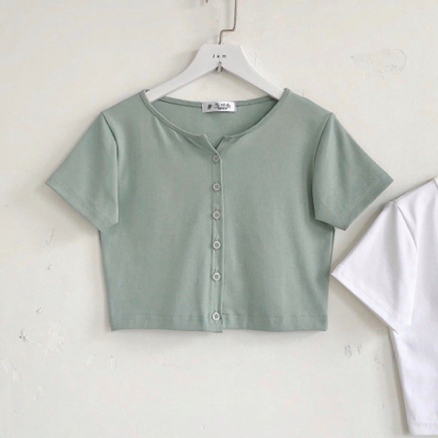 [GIÁ SỈ] Áo croptop cổ tròn 6 cúc dọc chất cotton dày dặn co giãn 4 chiều SABI SHOP FREE SIZE DƯỚI 60KG