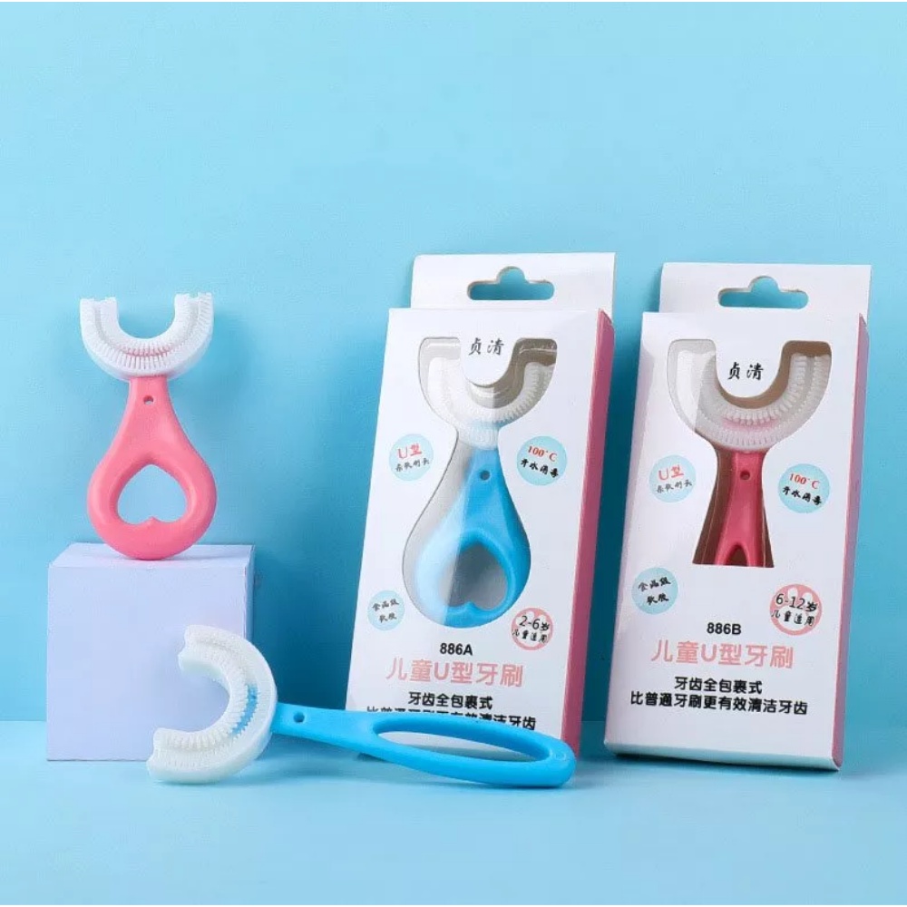 Bàn Chải Đánh Răng Cho Bé Silicone Cao Cấp Chữ U Và Tay Cầm Nhựa Trái Tim Làm Sạch Răng Miệng An Toàn Và Thoải Mái