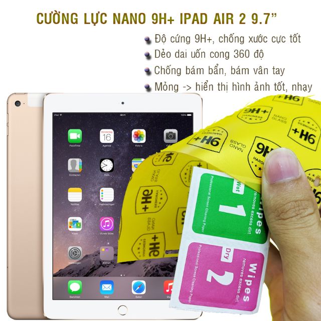 [Mã ELFLASH5 giảm 20K đơn 50K] Dán cường lực dẻo nano 9H+ iPad Air 2