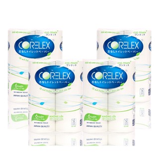 4 Lốc Giấy Vệ Sinh Nhật Bản Corelex Không Lõi, Tự Huỷ, Tiết Kiệm, An Toàn Cho Da 6 Cuộn (24 Cuộn)