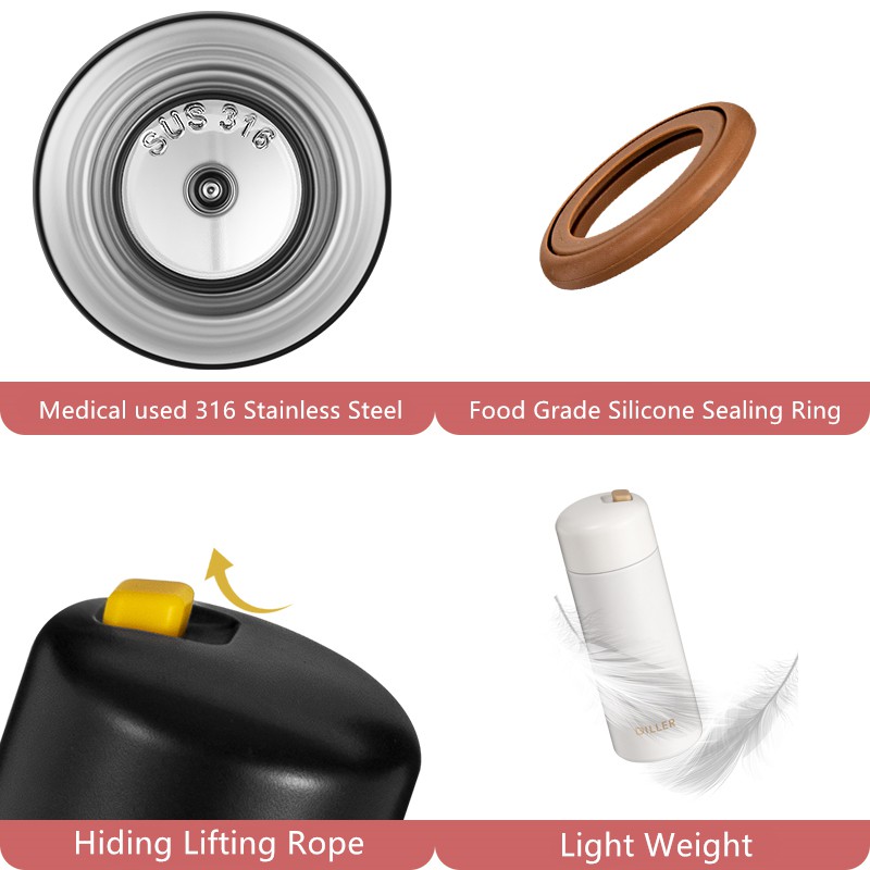 Diller 300ml/450ml Vacuum Flask Thermos Water Bottle, 316 Stainless Steel, Keep Cold/Hot Water, Leak Proof Design 300ml/450ml MLH8763