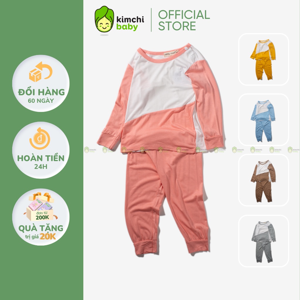 Bộ Thun Lạnh Dài Tay Cho Bé Gái, Bé Trai Minky Mom Hoạ Tiết Phối Trắng, Bộ Quần Áo Cho Bé Mặc Nhà MKMTD2227