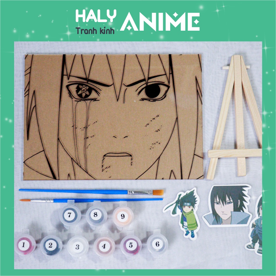 Tranh kính anime Sasuke, theo yêu cầu, glass painting kit dễ thương, màu acrylic 3D khó phai.