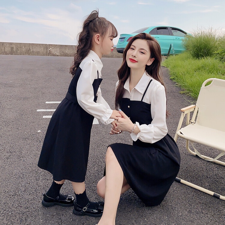 Đầm Hai Dây Màu Đen Phong Cách Preppy Thời Trang 2022 Mới Cho Mẹ Và Bé