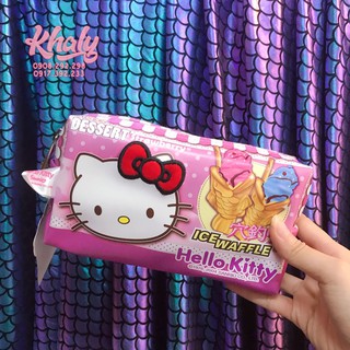 🍑Hộp bút, bóp viết da 1 ngăn hình Hello Kitty kem cá màu tím dành cho học sinh bé gái (Thái Lan) - 180KT093SW03100