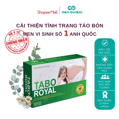 COMBO 3 Hộp men vi sinh, Bào tử lợi khuẩn Hỗ trợ Giảm Táo Bón biếng ăn TABO ROYAL  - HH GLOBAL