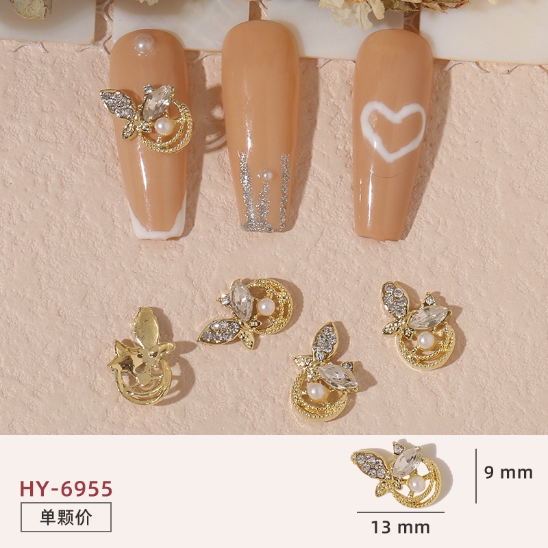 Phụ Kiện Trang Trí Móng Tay Nghệ Thuật Hình Nơ Bướm Đính Đá Xinh Xắn Bằng Hợp Kim Mới