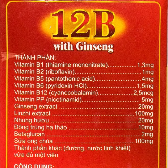 (CHÍNH HÃNG)Viên tăng lực nhân sâm 12B With Ginseng – Giúp bồi bổ cơ thể, ăn ngủ ngon, cho người suy nhược, sau bệnh