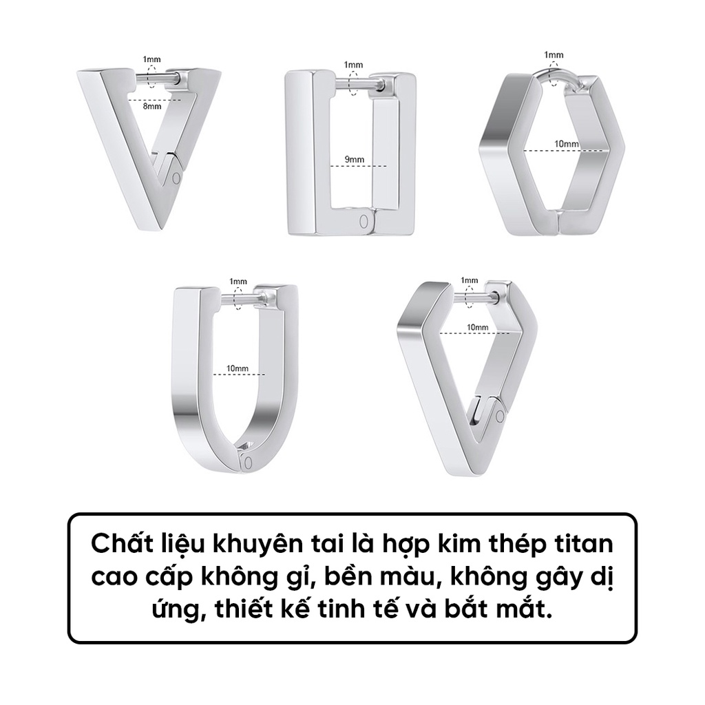 Khuyên Tai Bông Tai Nam Nữ Thép Titan Không Gỉ Hình Học Basic