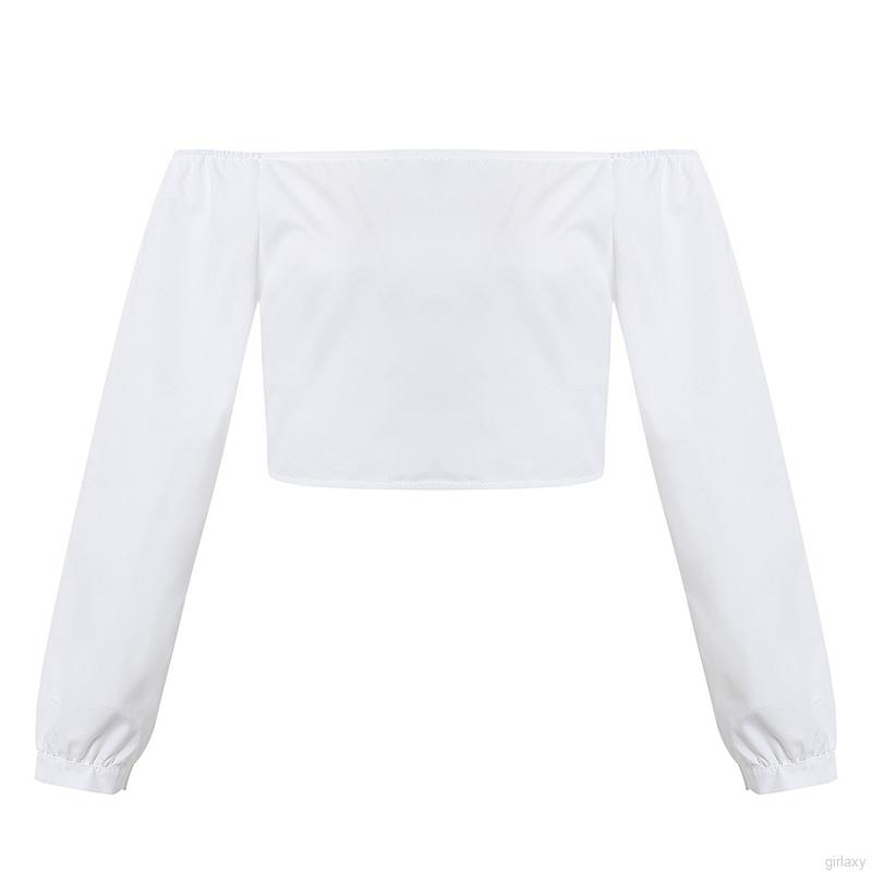 Korean Puff Sleeve Shirts Solid Color Crop Tops V-neck Navel Knotted Long Sleeve Sexy Shirts | BigBuy360 - bigbuy360.vn