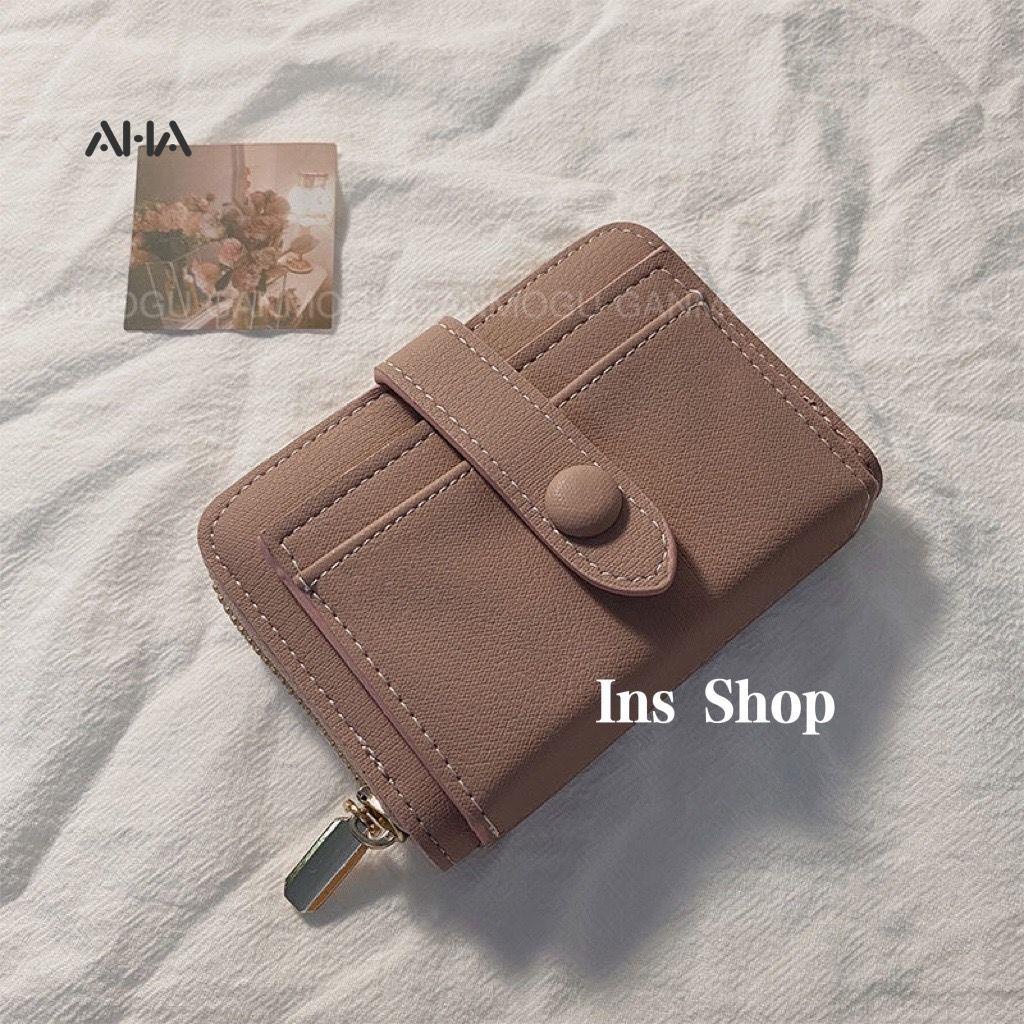 Ví ngắn AHA official đựng thẻ tiền xu nhiều ngăn thiết kế đơn giản cho nữ