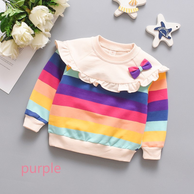 ♕ babyme ღ Baby Girl Striped Sweatshirts Bowknot Casual T-shirts Long Sleeve Outerwear