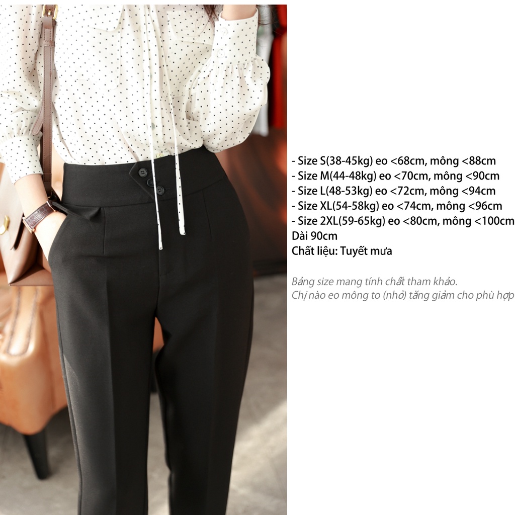 Quần tây nữ công sở lưng cao DOLOXI 3 khuy chéo vải tuyết mưa Hàn Quốc Q222