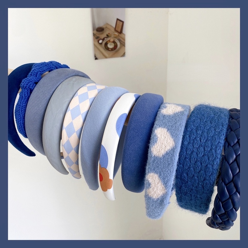 Klein Cài tóc bản rộng màu xanh dương phong cách Hàn Quốc ngọt ngào