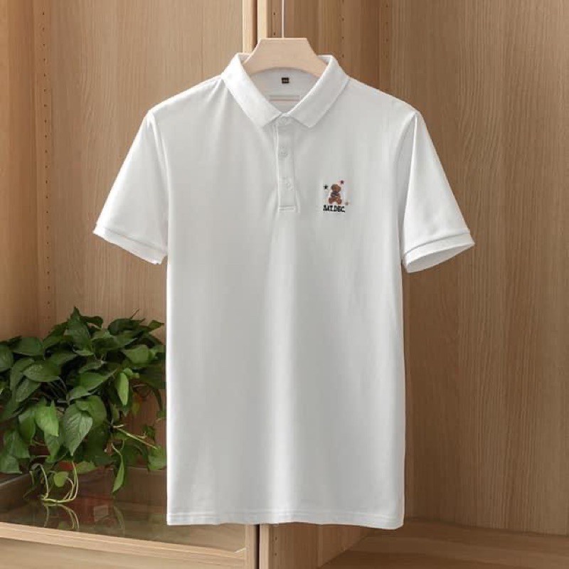 [Tặng Cột Tóc] Áo polo thêu gấu nâu chất thun cá xấu mát mịn, Áo thun nam về đủ 2 màu