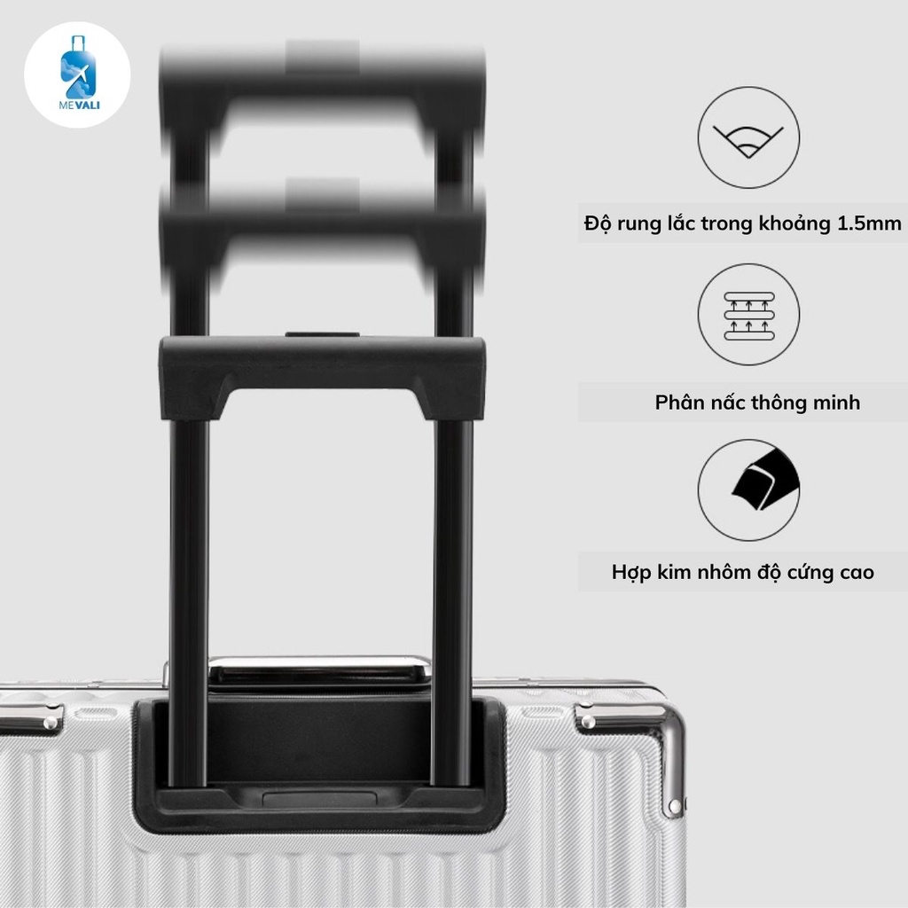 Vali du lịch kiểu vali kéo vuông, size 20 - 24 inch, khóa sập cao cấp  MEVALI 333 - BẢO HÀNH 5 NĂM