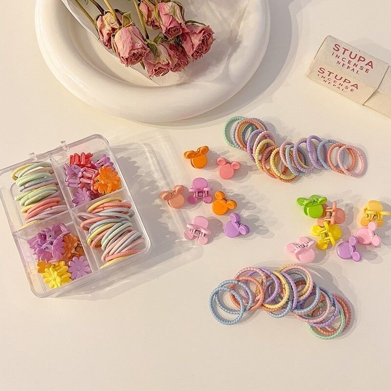 Set 40 cột tóc nhí + 14 kẹp cua nhí kèm hộp dễ thương phong cách Hàn Quốc - Selenshop