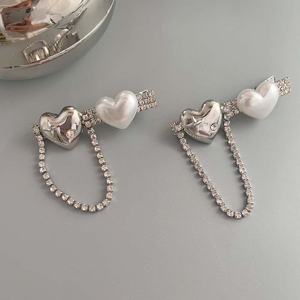 Kẹp Tóc Mái Phong Cách Harajuku Cho Nữ|Kẹp Tóc Dây Xích Kim Loại Hình Trái Tim Phong Cách Hàn Quốc