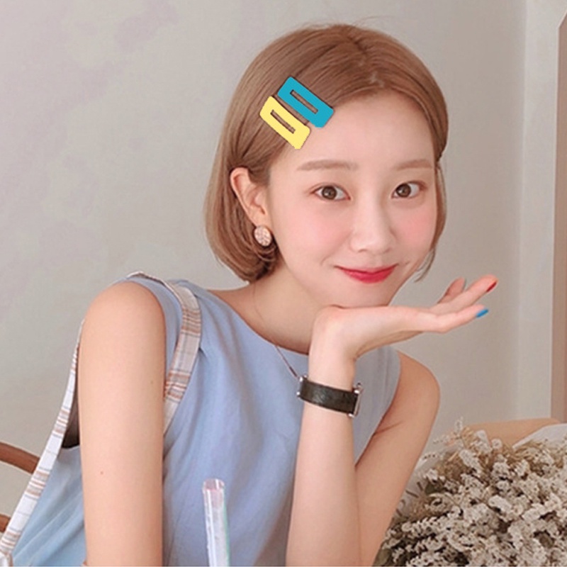Kẹp tóc mái hình vuông nhiều màu sắc dễ thương phong cách Hàn Quốc cho nữ sinh