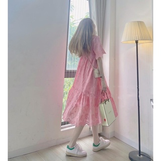 Váy xuông thô boy cổ tròn ( còn hồng- trắng- xanh kèm ảnh thật shop chụp)