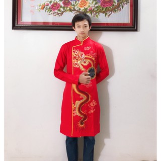 ÁO DÀI CÁCH TÂN NAM ĐÓNG KHUY IN HỌA TIẾT RỒNG, ÁO DÀI NAM