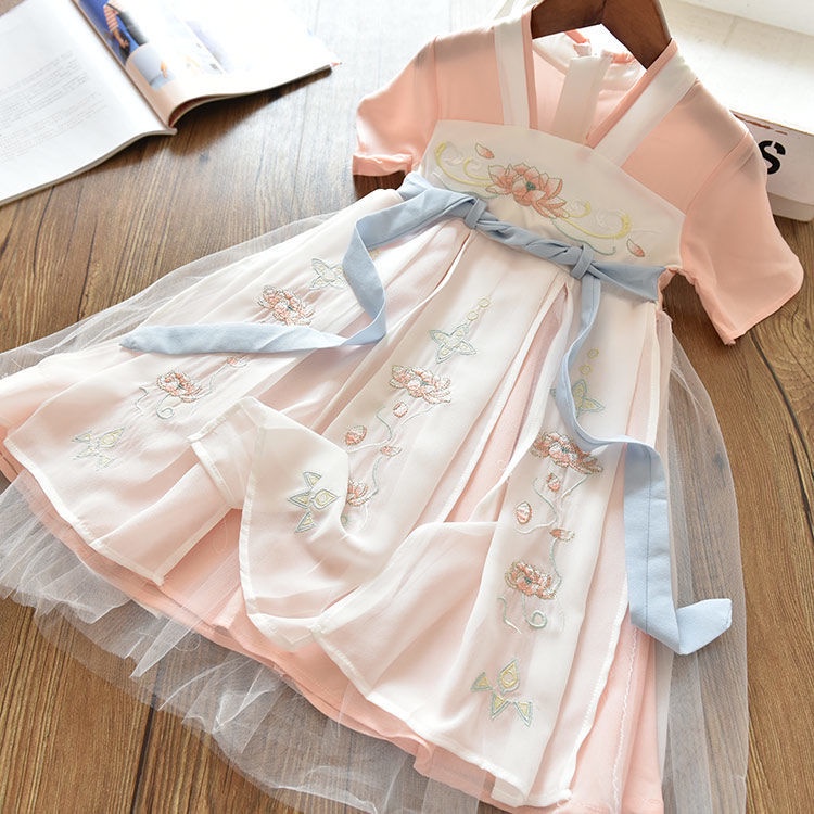 Đầm Hán Phục Công Chúa Cổ Điển Thêu Họa Tiết Xinh Xắn Thời Trang Mùa Hè Cho Bé Gái