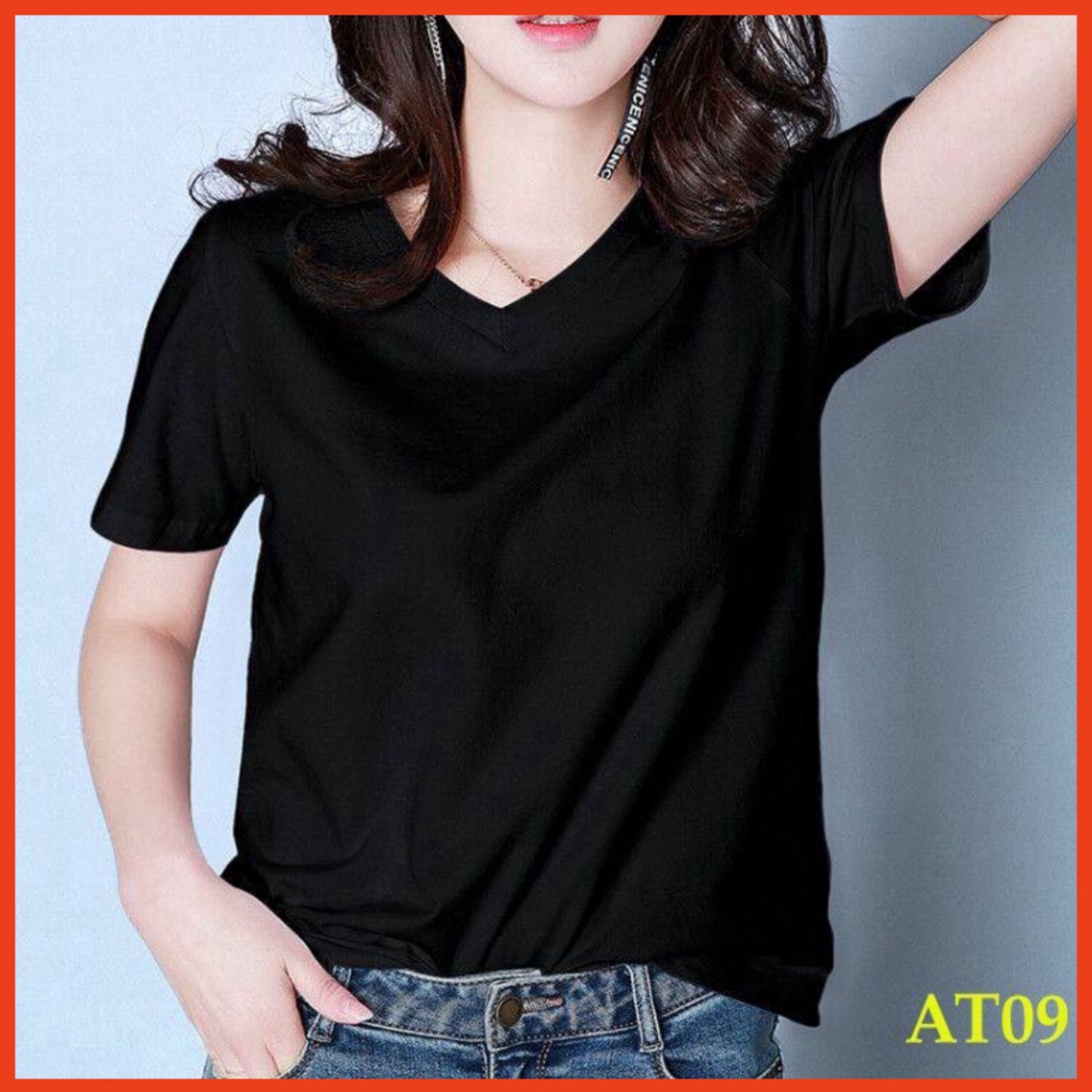ÁO THUN NỮ CỔ TIM TAY NGẮN CHẤT VÃI COTTON LẠNH CAO CẤP MỀM MỊN -  CO GIẢN THOÁNG MÁT 45KG-65KG