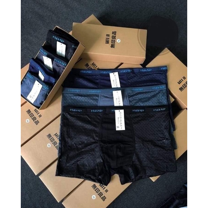 Hộp 4 Quần sịp đùi nam, quần lót nam boxer, vải cotton thông hơi Nhật bản, đủ size từ 45kg đến 80kg