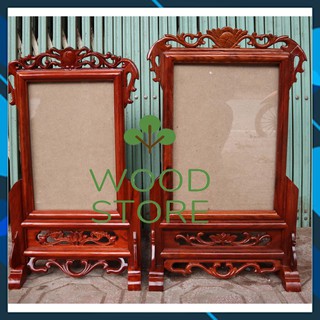 Khung ảnh thờ đơn hoa lá tây - gỗ hương cao cấp sang trọng
