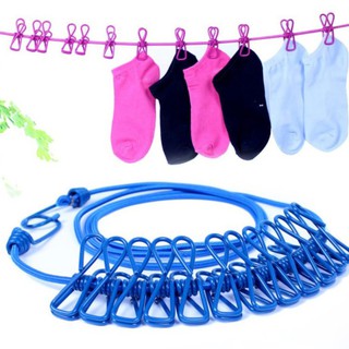 Dây Phơi Quần Áo DPQ 2 Có Móc Treo Tiện Ích Chất Liệu Dây Dù Co Giãn, Kẹp Kim Loại Inox