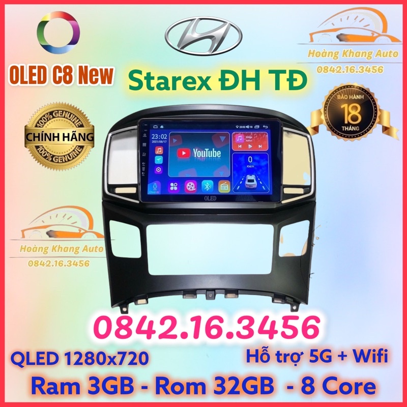 Màn hình android OLED C8 New theo xe Starex Tự động  kèm dưỡng và jack nguồn zin theo xe
