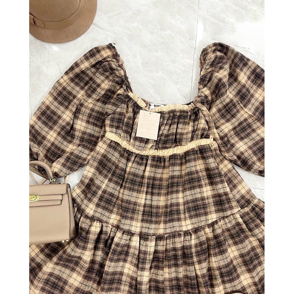 [FREESHIP] Đầm caro babydoll  kate dày mịn đẹp BG253211