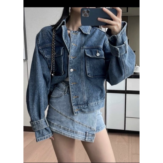 ÁO KHOÁC JEANS NỮ LƯNG THUN VNXK ✈️FREESHIP ÁO jeans Nữ ngắn Áo Jeans Nữ Croptop 2 màu