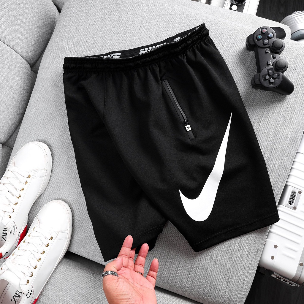 Quần short thể thao chạy bộ/tập gym chất thun PC dày dặn, co giãn, 3 túi khóa kéo 10220