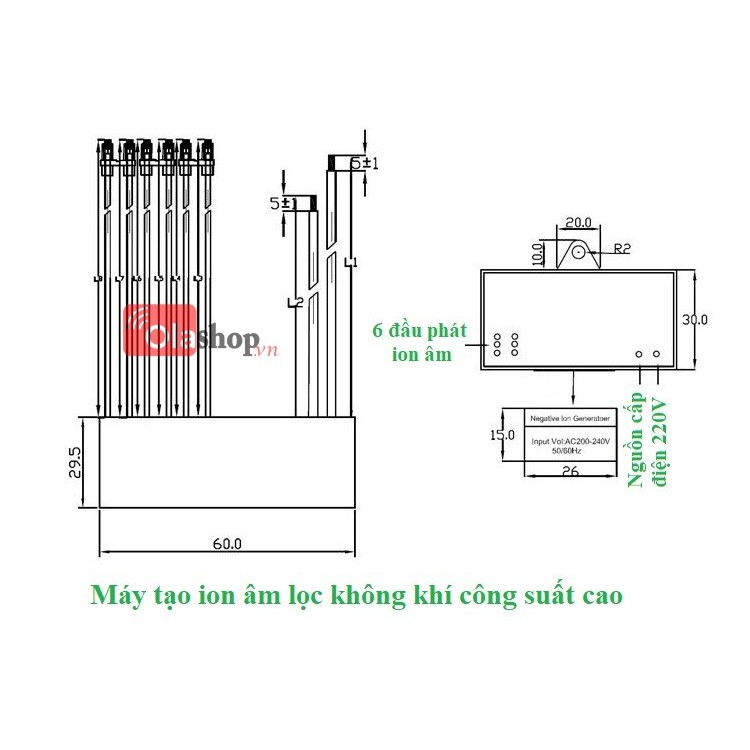 Máy tạo ion âm lọc không khí công suất cao AC 220V