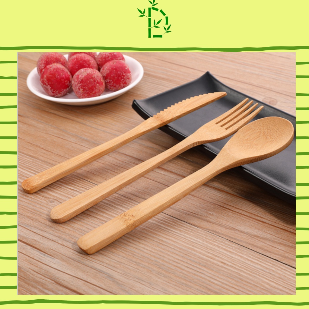 Combo bộ dụng cụ ăn uống gỗ tre Dalat Bamboo - bộ dao thì nĩa dùng cho nhà hàng