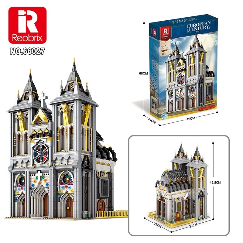 Reobrix 66027 European Century Medieval Church bộ đồ chơi lắp ráp Thánh đường nhà thờ thiên chúa thời trung cổ ở Châu Âu